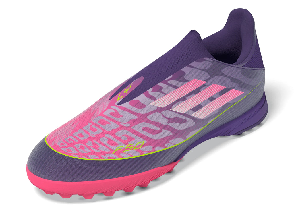 adidas F50 League LY Laceless TF Mens Soccer Cleats Purple White Lemon