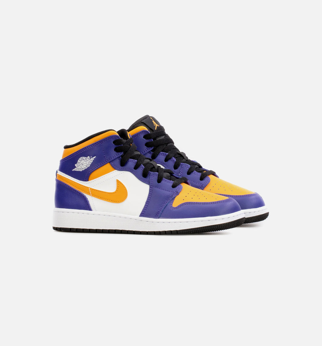 Air Jordan 1 Mid Grade School Lifestyle Shoe Purple Yellow