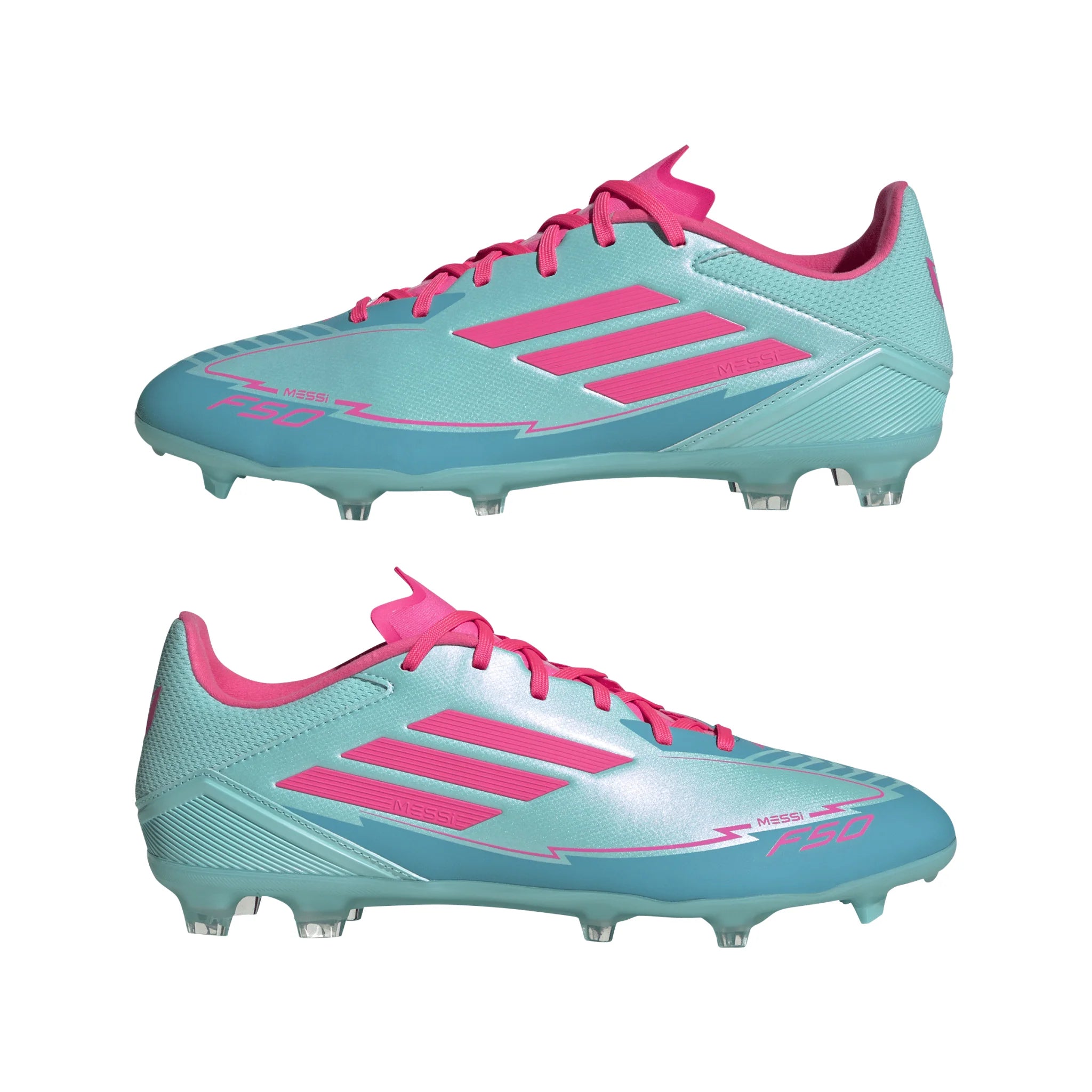adidas F50 League Messi Firm Multi Ground Soccer Cleats Flash Aqua Lucid Pink Lucid Cyan