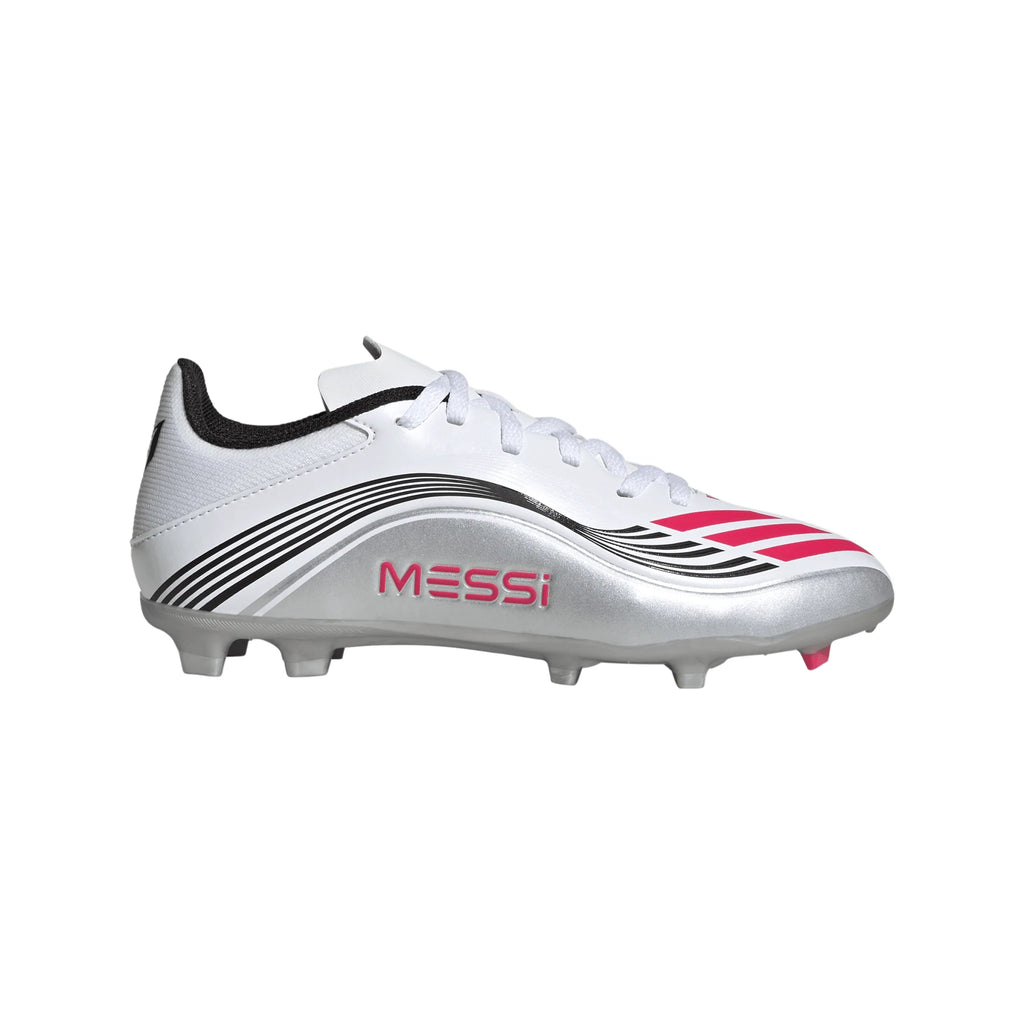 adidas F50 Messi League Firm Multi Ground Youth Soccer Cleats White Red Silver