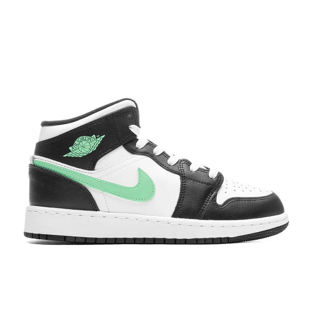 Air Jordan 1 Mid GS White Green Glow Black