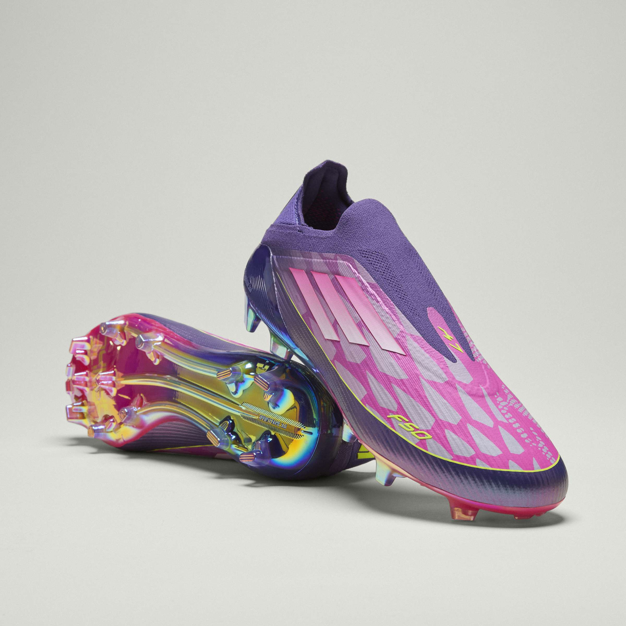 adidas F50 LEAGUE Laceless FG Mens Soccer Cleats Purple White Lemon