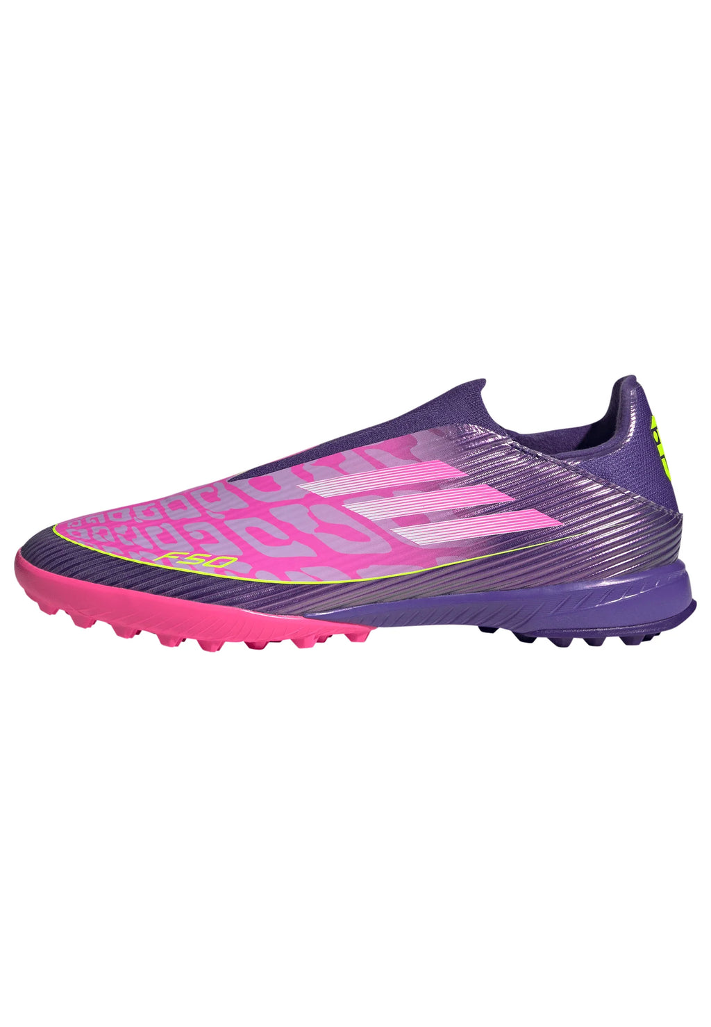 adidas F50 League LY Laceless TF Mens Soccer Cleats Purple White Lemon