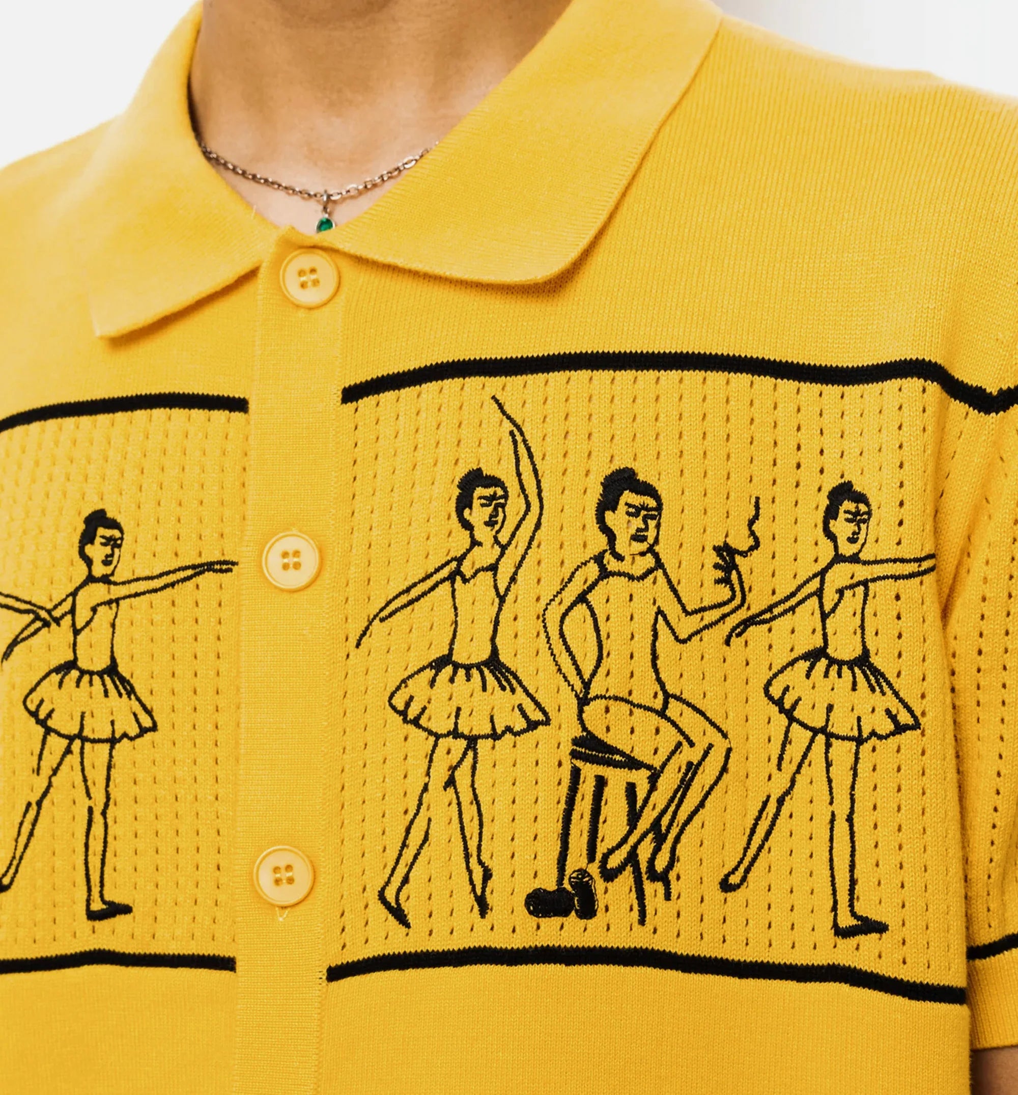 Ballet Polo Sweater Mustard Mens Short Sleeve Shirt Yellow