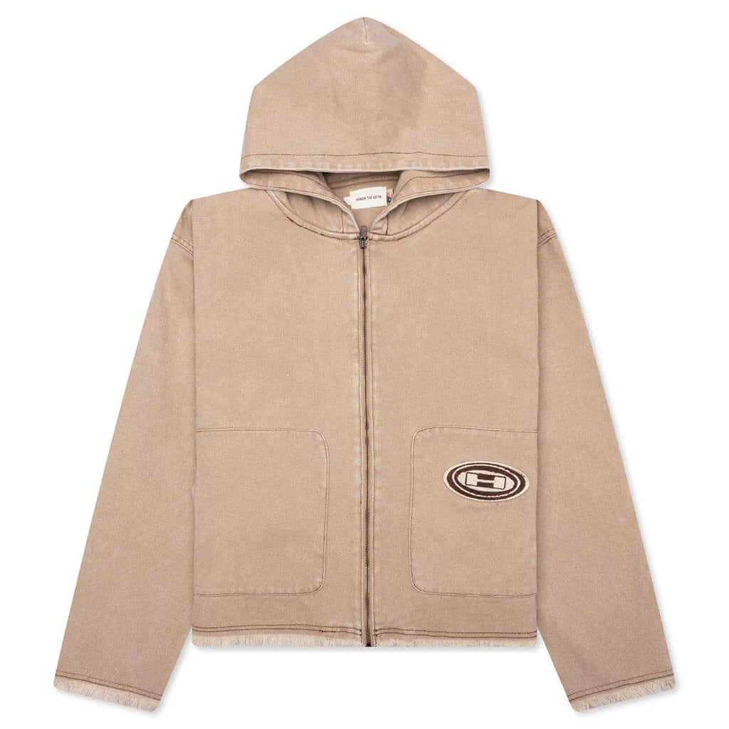 Washed Canvas Zip Hoodie Tan