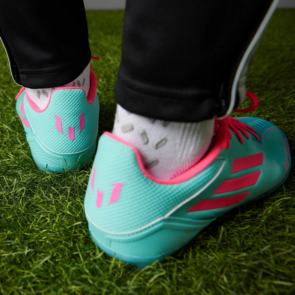 adidas F50 League Messi Firm Multi Ground Soccer Cleats Flash Aqua Lucid Pink Lucid Cyan