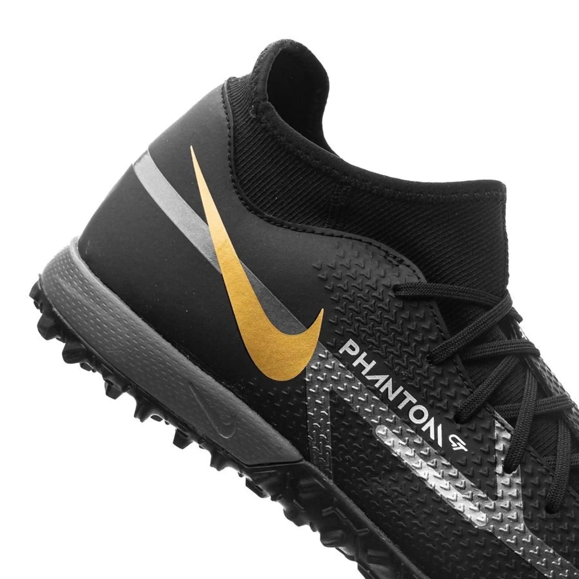 Nike Phantom GT2 Academy DF TF Turf Soccer Cleats Black Metallic Dark Grey Metallic Gold