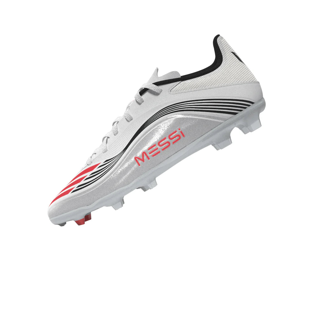 adidas F50 Messi League Firm Multi Ground Youth Soccer Cleats White Red Silver