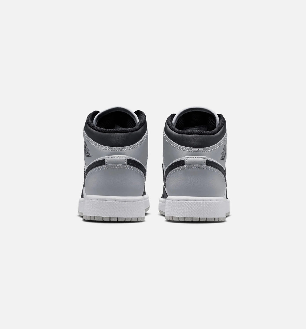 Air Jordan 1 Mid Grade School Lifestyle Shoe White Light Smoke Grey Black