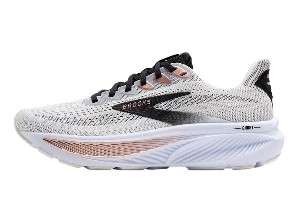 Tenis Brooks Ghost 17 Blanco y Oro Rosa para Mujer