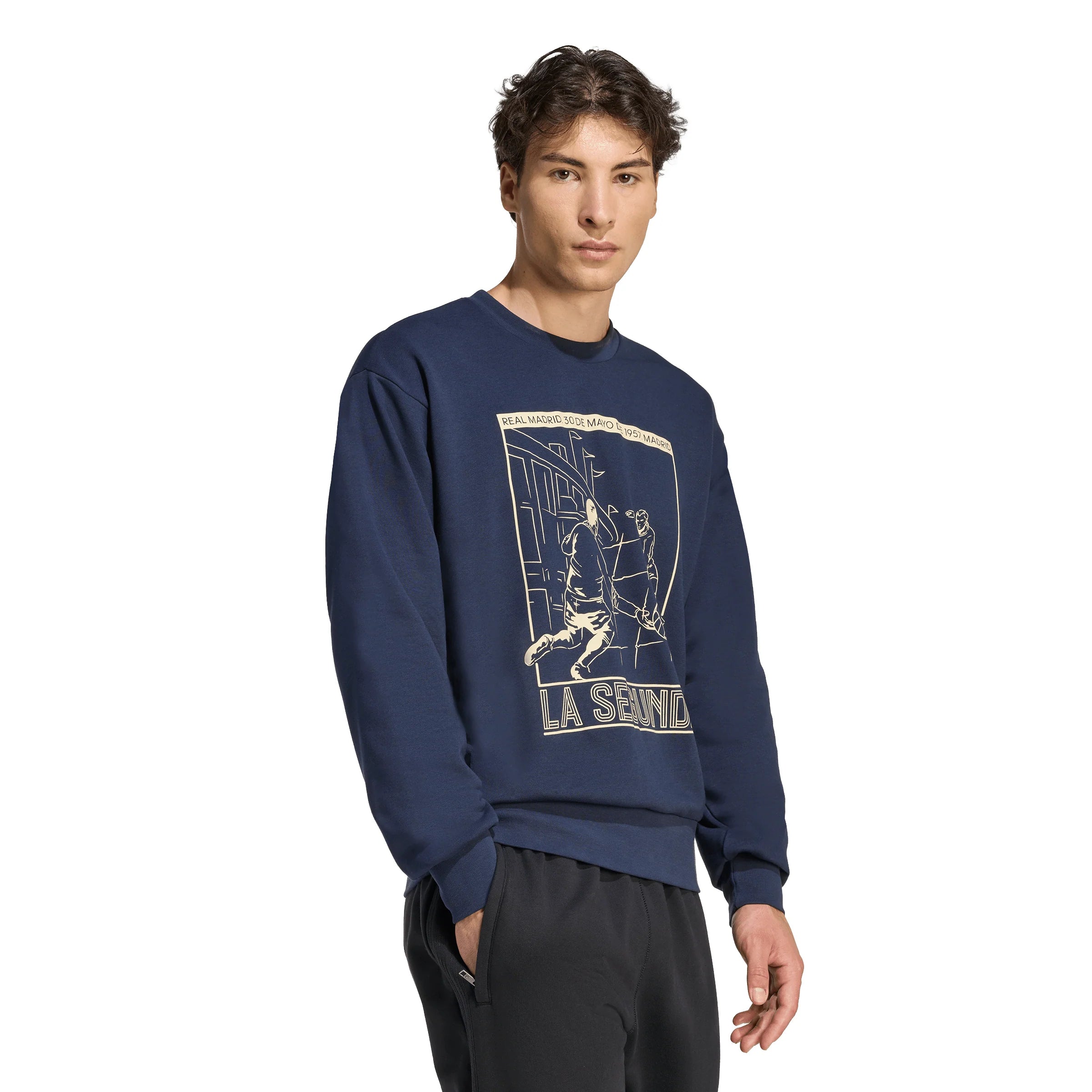 adidas Real Madrid Heritage Crew Mens Sweat Navy