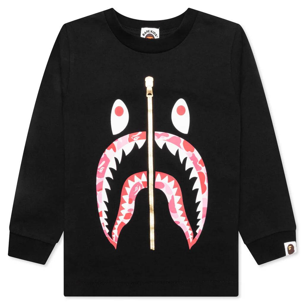 Kids ABC Camo Shark L S Tee Black Pink