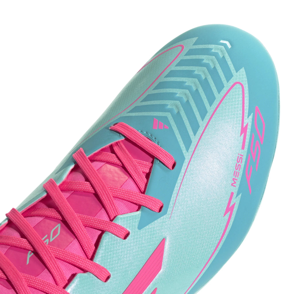 adidas F50 League Messi Firm Multi Ground Soccer Cleats Flash Aqua Lucid Pink Lucid Cyan