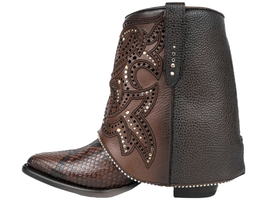 Botas Cuadra Piel de Pitón Trufa para Mujer