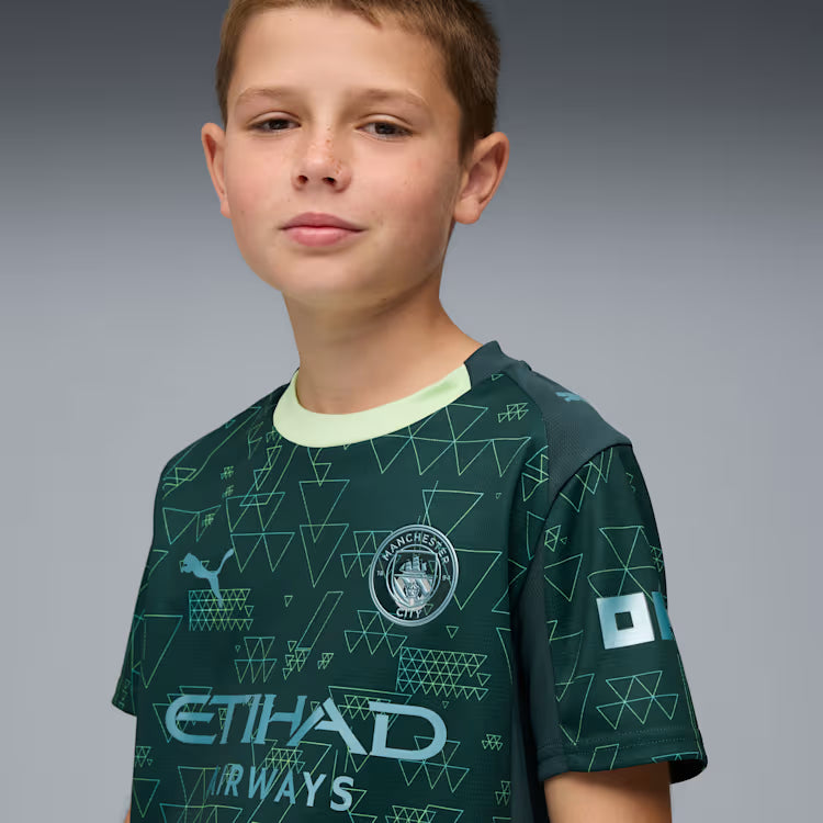 PUMA Manchester City 4th Youth Soccer Jersey 26 Green Terrain