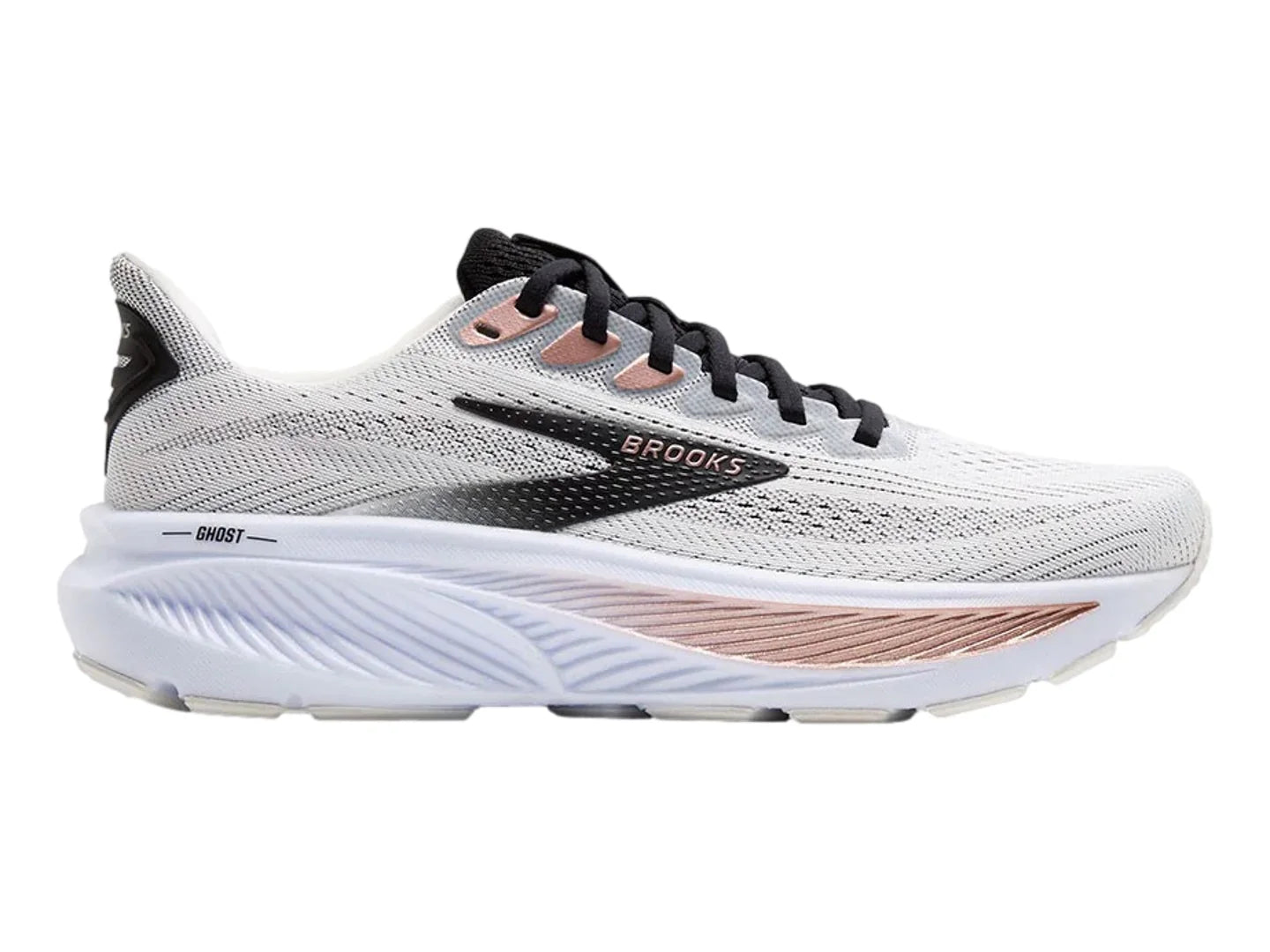 Tenis Brooks Ghost 17 Blanco y Oro Rosa para Mujer