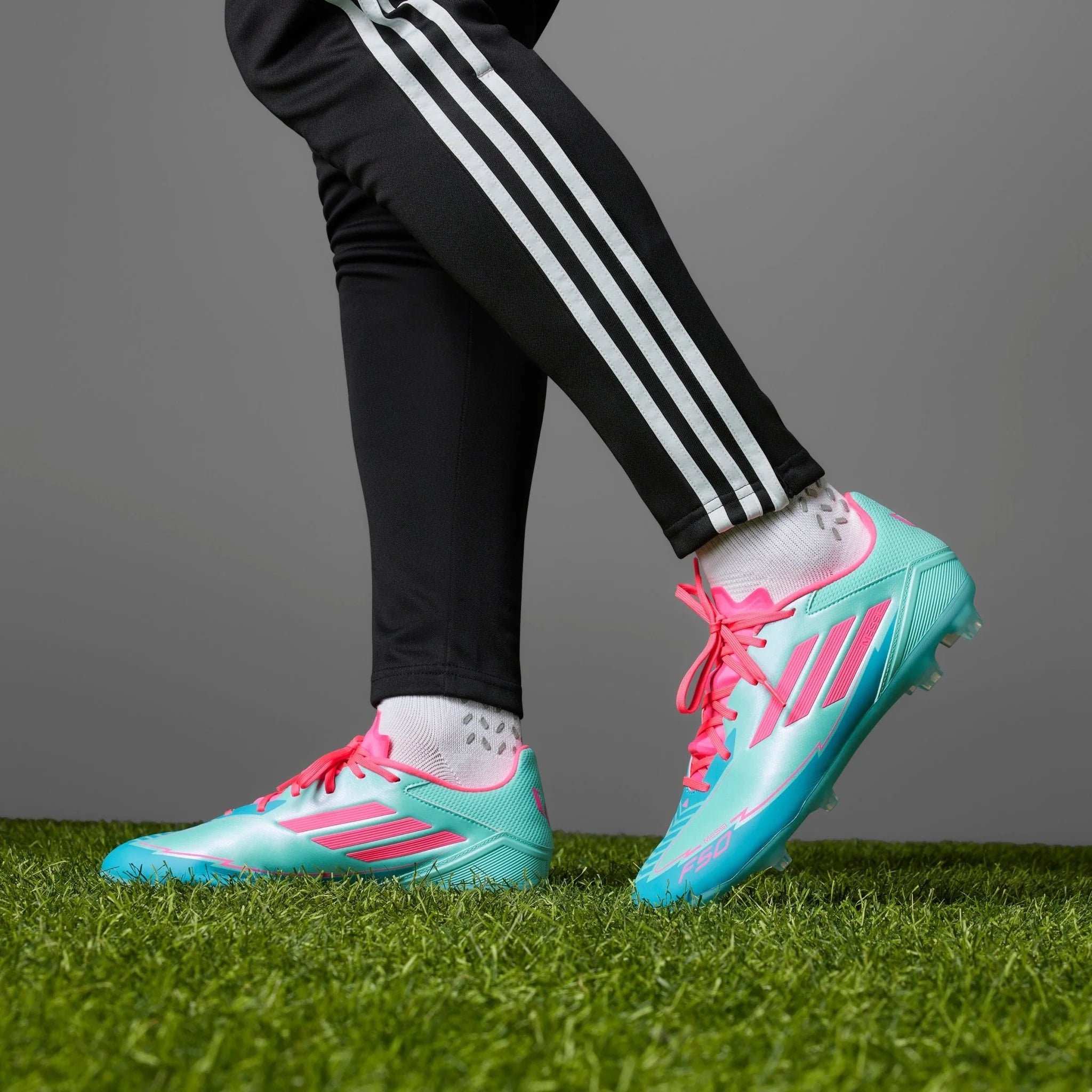 adidas F50 League Messi Firm Multi Ground Soccer Cleats Flash Aqua Lucid Pink Lucid Cyan
