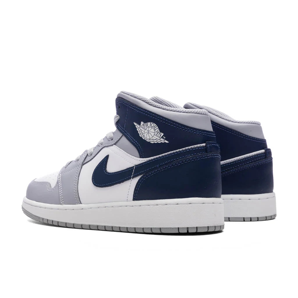 Air Jordan 1 Mid GS White Midnight Navy Wolf Grey