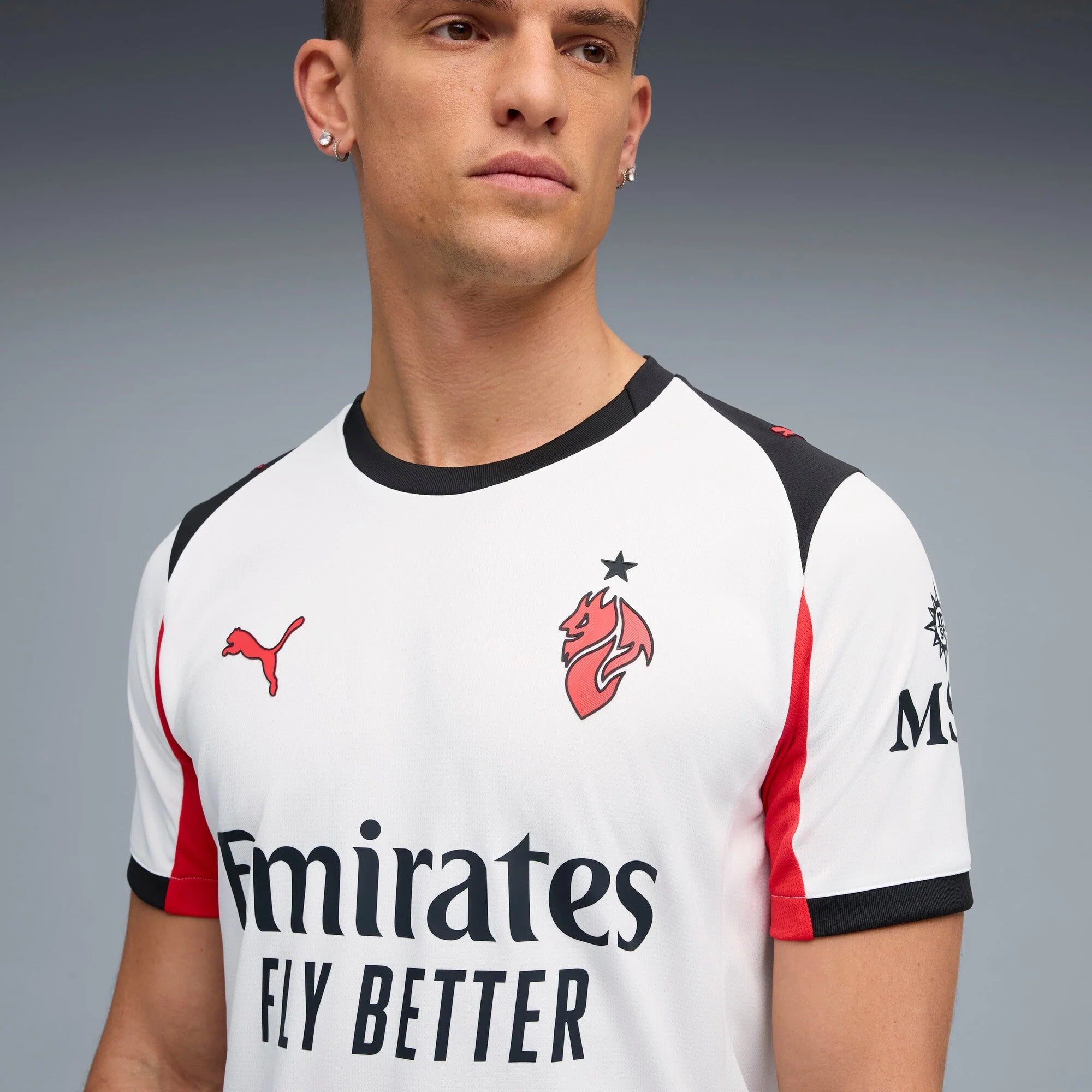 PUMA Mens AC Milan Away Soccer Jersey 25 White Red