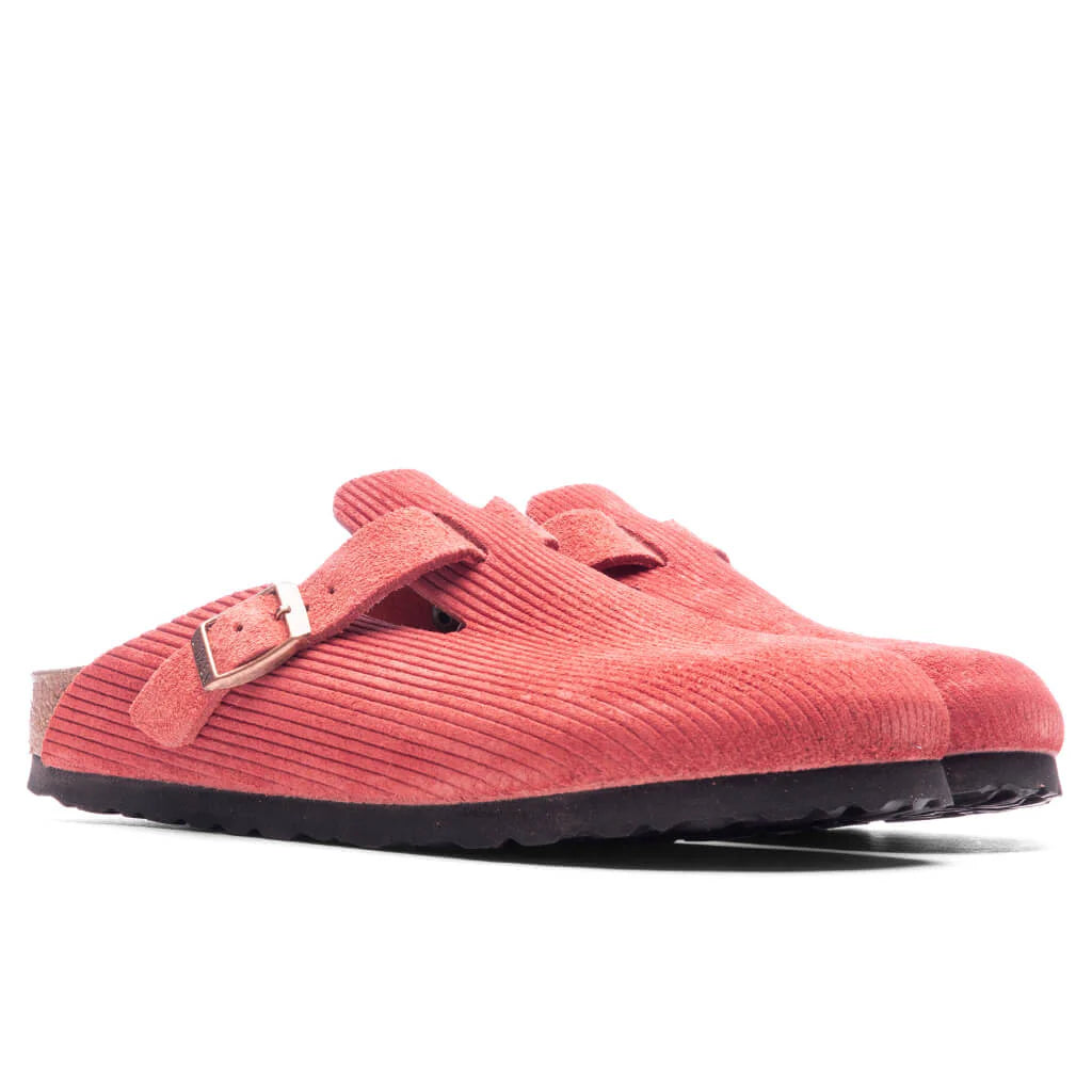 Womens Narrow Boston Suede Embossed Sienna Red