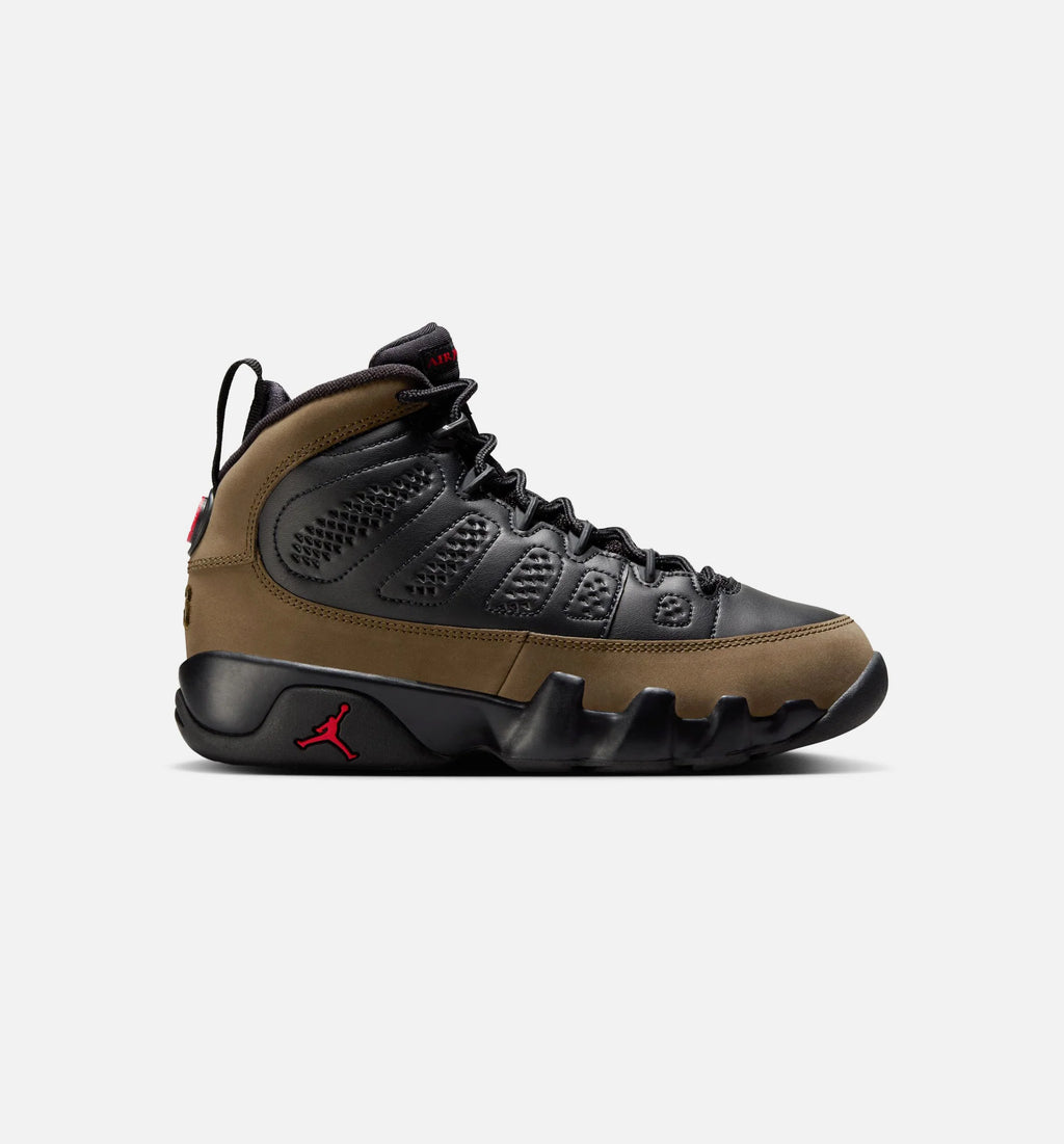 Air Jordan 9 Retro Olive Grade School Lifestyle Shoe Black True Red Light Olive