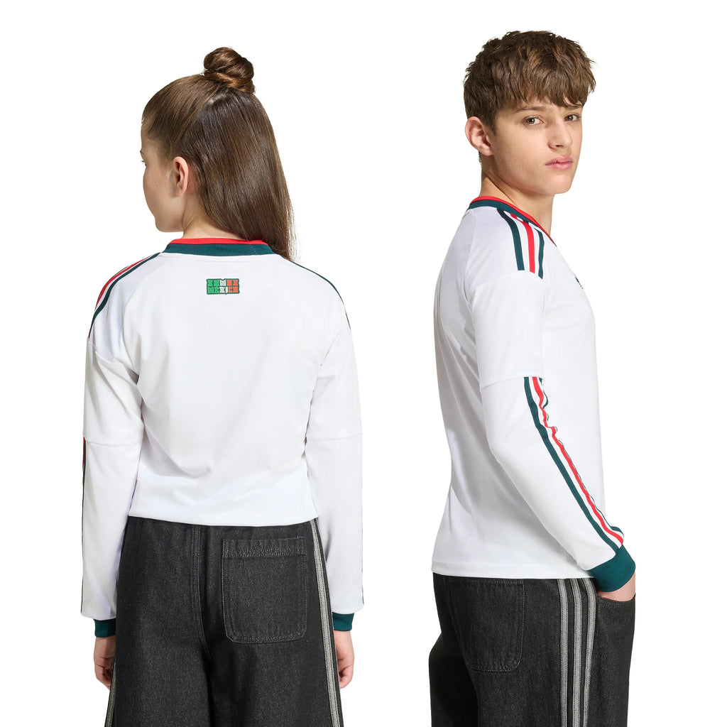 adidas Mexico Away Long Sleeve Youth Soccer Jersey 2026 White